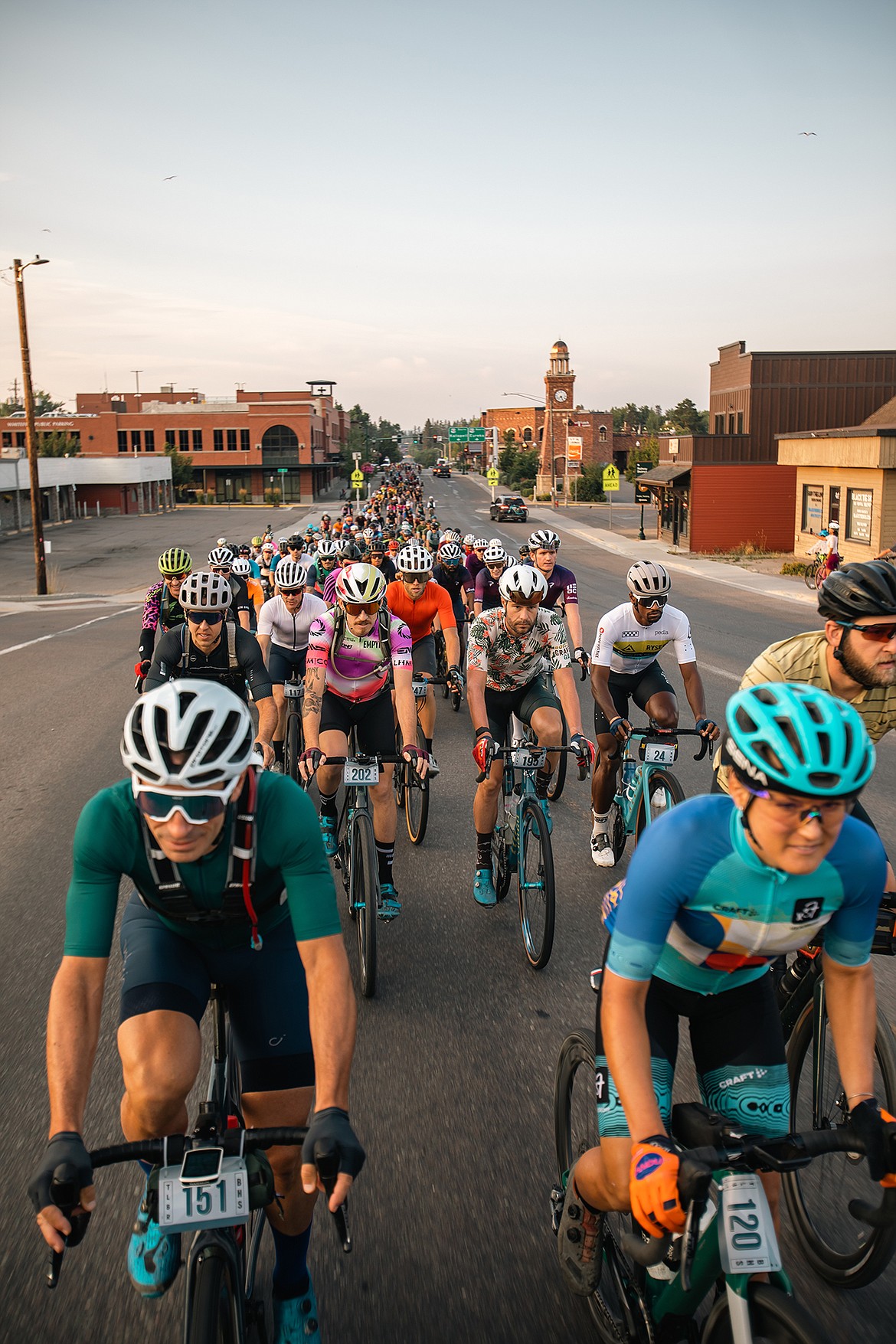Racers head out of downtown Whitefish in the Last Best Ride gravel bicycle race in August. (Kirby Grubaugh, KG Content, photo)