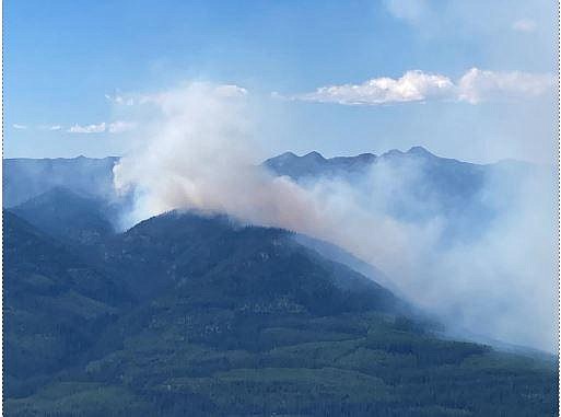 The Margaret Fire as seen from Baptiste Lookout. The fire is burning on the Swan Range west of the Hungry Horse Reservoir. (Inciweb photo)