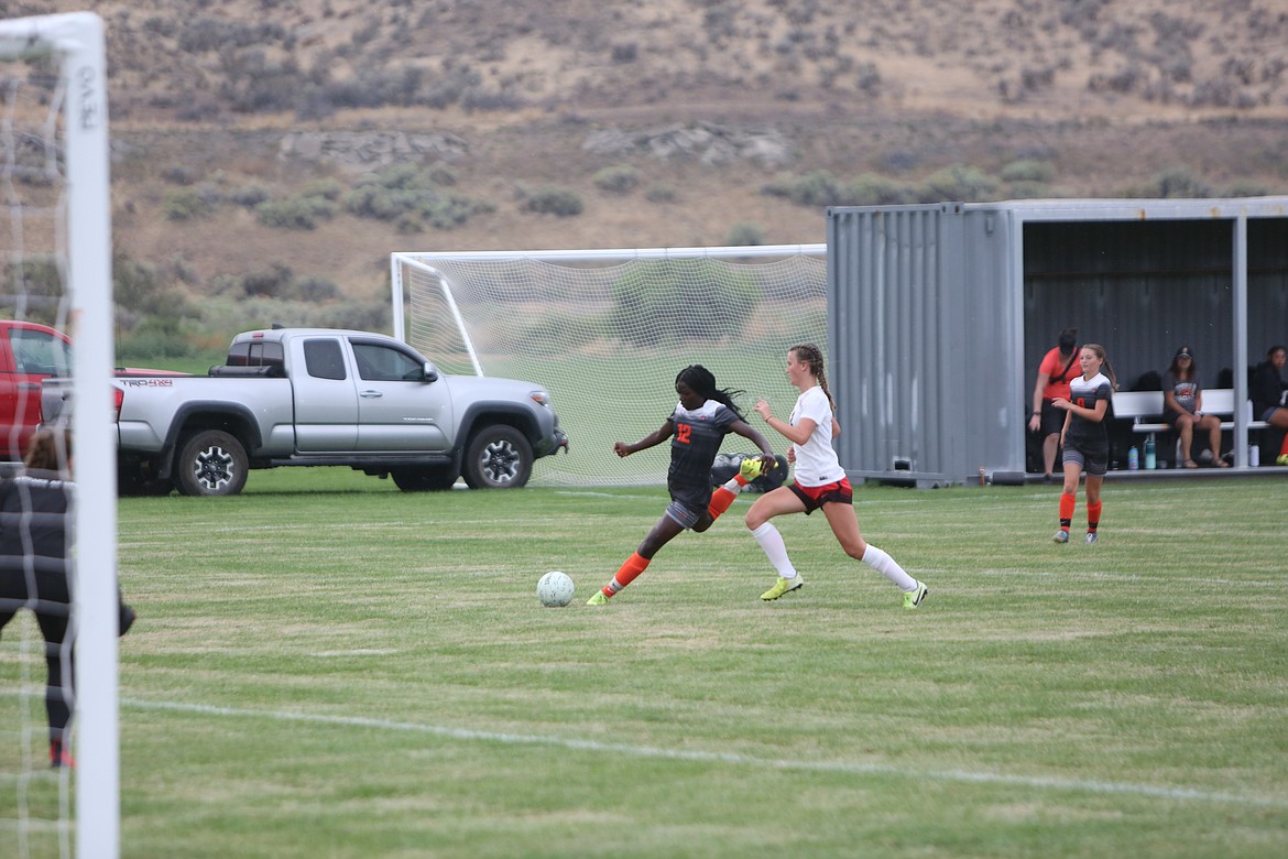 Freshman forward Delanie Killinger takes a shot on the goal during a game on Sept. 3, 2022.