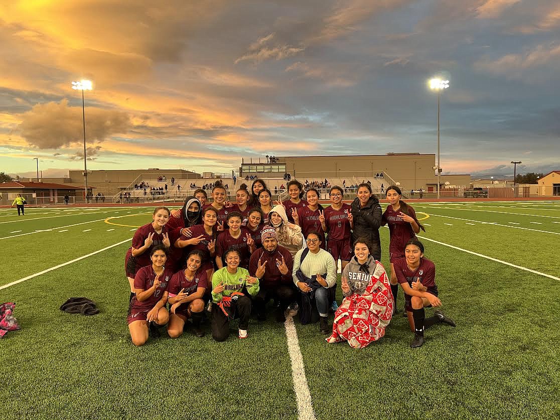 The Wahluke girls soccer team poses after a game during the 2021 season.