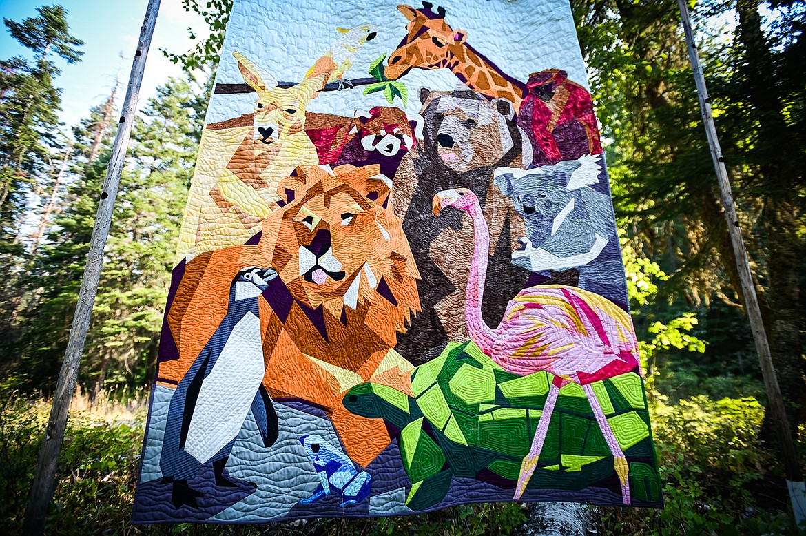 Cathy Calloway's quilt titled "The Menagerie" displayed outside her residence in Creston on Wednesday, Sept. 7. (Casey Kreider/Daily Inter Lake)