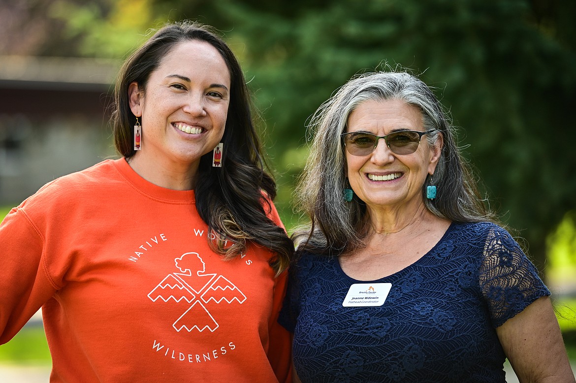 Jeanne Wdowin, right, Flathead County coordinator with Writing Coaches of Montana, with volunteer Hallie Brown at Flathead Valley Community College on Wednesday, Sept. 7. (Casey Kreider/Daily Inter Lake)