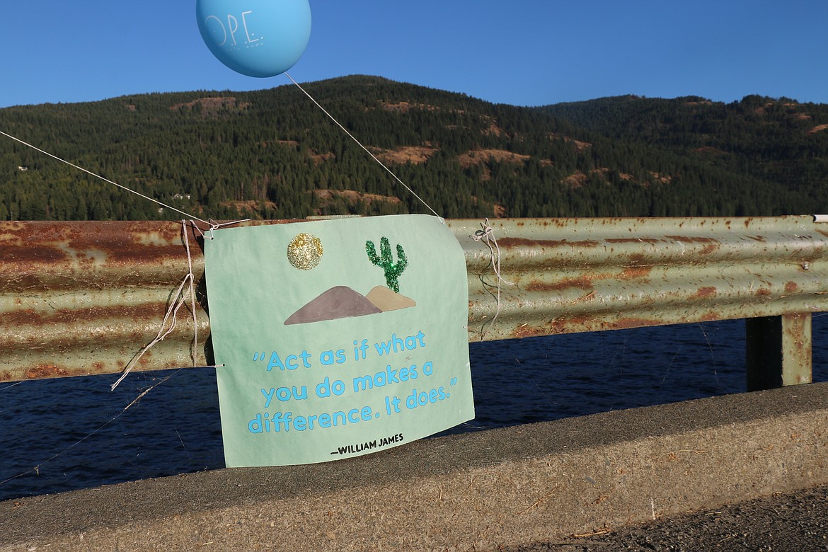 One of the signs placed along the Long Bridge walking bridge during Sunday's Walk for HOPE.