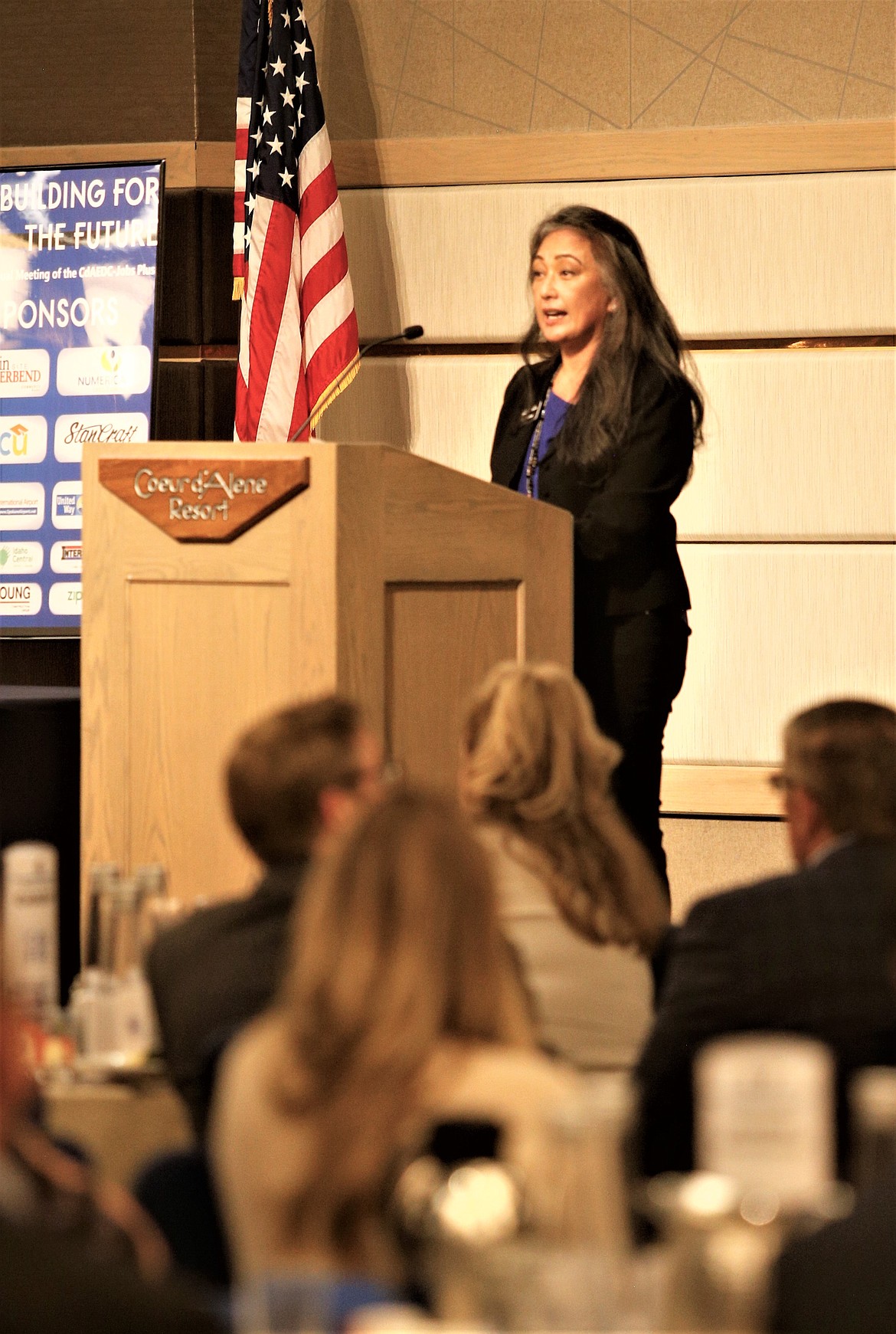 Gynii Abracosa Gilliam, president and CEO of the Coeur d'Alene Area Economic Development Corp., speaks during the organization's annual meeting at The Coeur d'Alene Resort on Wednesday.