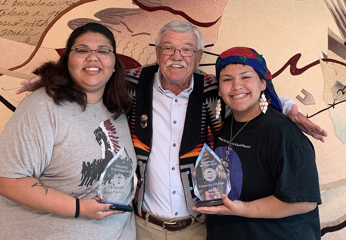 UM’s American Indian Business Leaders chapter recently was named the best in the nation. Pictured are (left to right) chapter President Millie Bearleggins, adviser Dr. Larry Gianchetta and Vice President Omaste-win Foster.