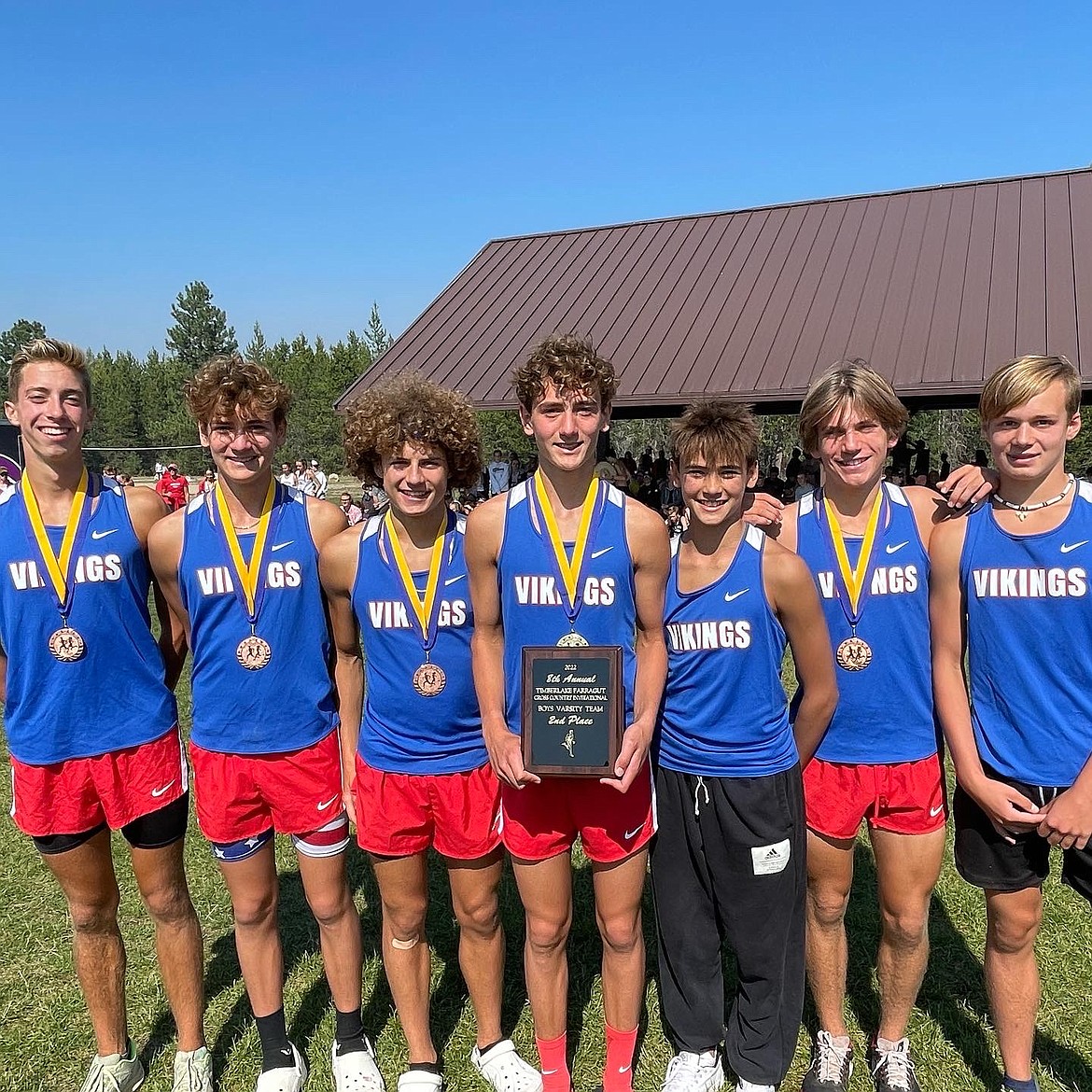 Courtesy photo
The Coeur d'Alene boys cross country team finished second in the Timberlake Invitational at Farragut State Park on Saturday. From left are Jacob King, Zack Cervi-Skinner, Kyle Rohlinger, Max Cervi-Skinner, Mitchell Rietze, Lachlan May and Brayden Osterdock.