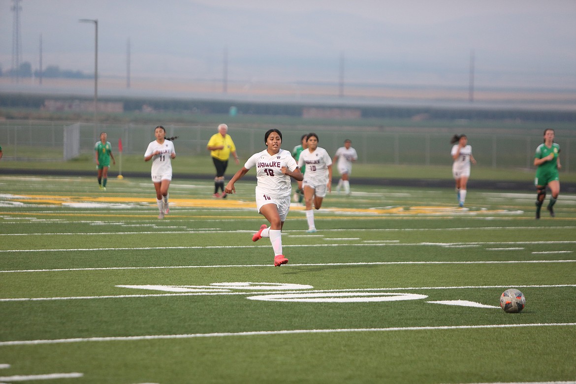 Wahluke’s Yaria Gonzalez (18) chases after a loose ball during the Warrior’s 1-0 win over Quincy