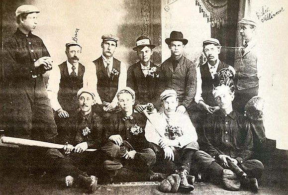The Salt Grass Boys baseball team, around 1900. Second from left in the back is Cindy Williams Rohde’s great-grandfather Daniel Wiliams, and at the far right of that row is his brother William Williams.