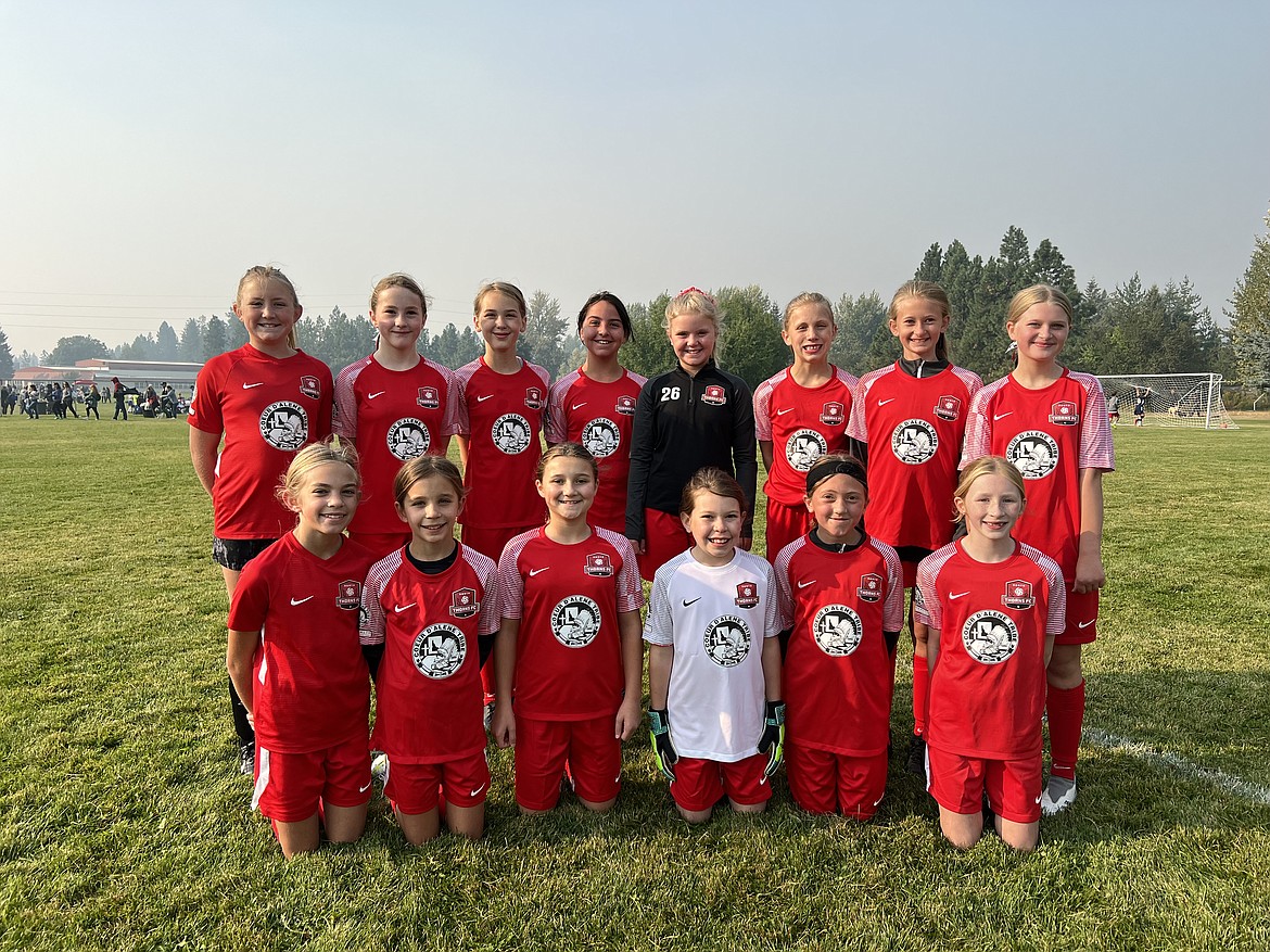 Courtesy photo
The Thorns FC North U11 girls soccer team beat the Spokane Sounders 2-1 on Saturday and advanced to the semifinals at the Pend Oreille Cup last weekend in Sandpoint. In the front row from left are Evelyn Haycraft, Gracie McVey, Hailey Viaud, Victoire James, Avery Thompson and Piper Harwood; and back row from left, Kenzie Rix, Alex Keating, Harper Wing, Jillian Speelman, Eloise Elgee, Parvati Palmgren, Amelia Liddiard and Kynleigh Rider.