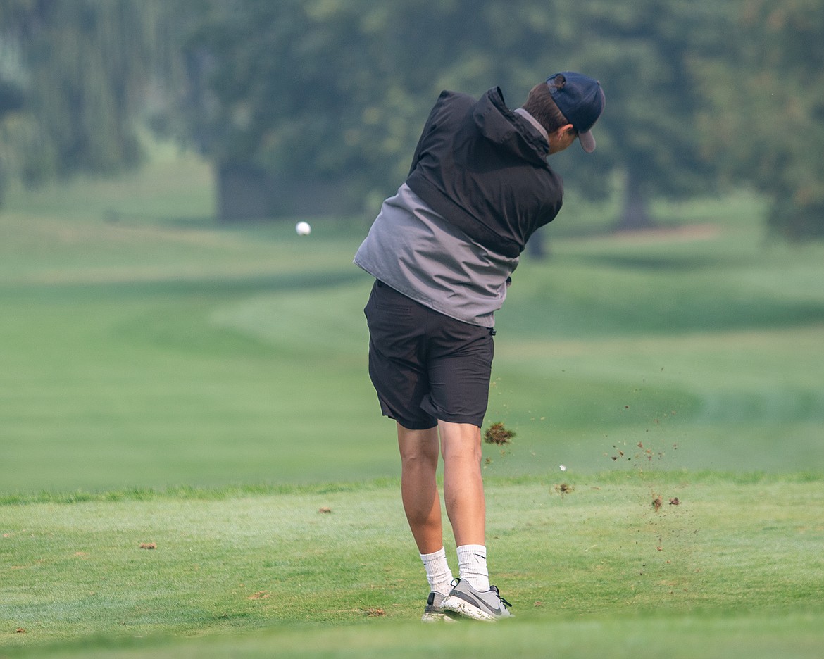 Ronan Chief Conner Durglo rockets one down the fairway.
(Rob Zolman/Lake County Leader)