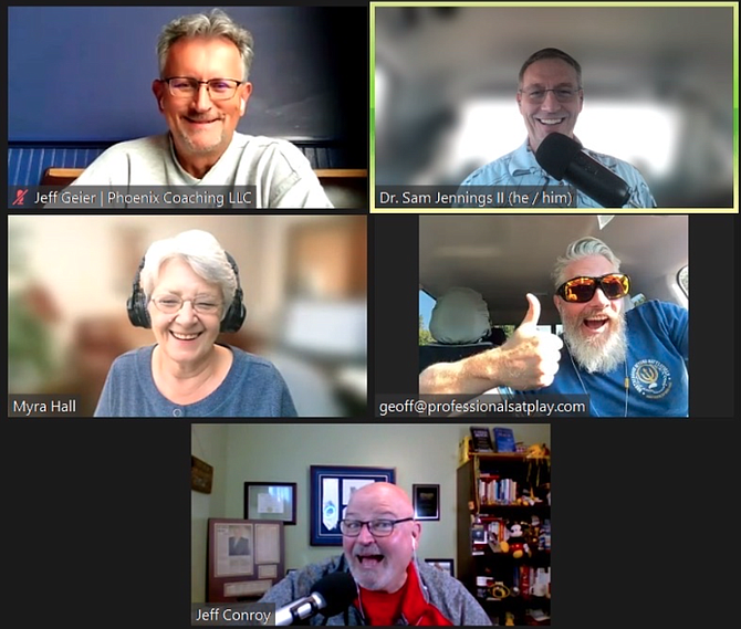 The "No More Leadership BS" podcast explores leadership issues through the lenses of five longtime friends and leadership coaches, three of whom live and work in Kootenai County. From top left, clockwise: Jeff Geier, Dr. Sam Jennings II, Geoff McLachlin, Jeff Conroy and Myra Hall.