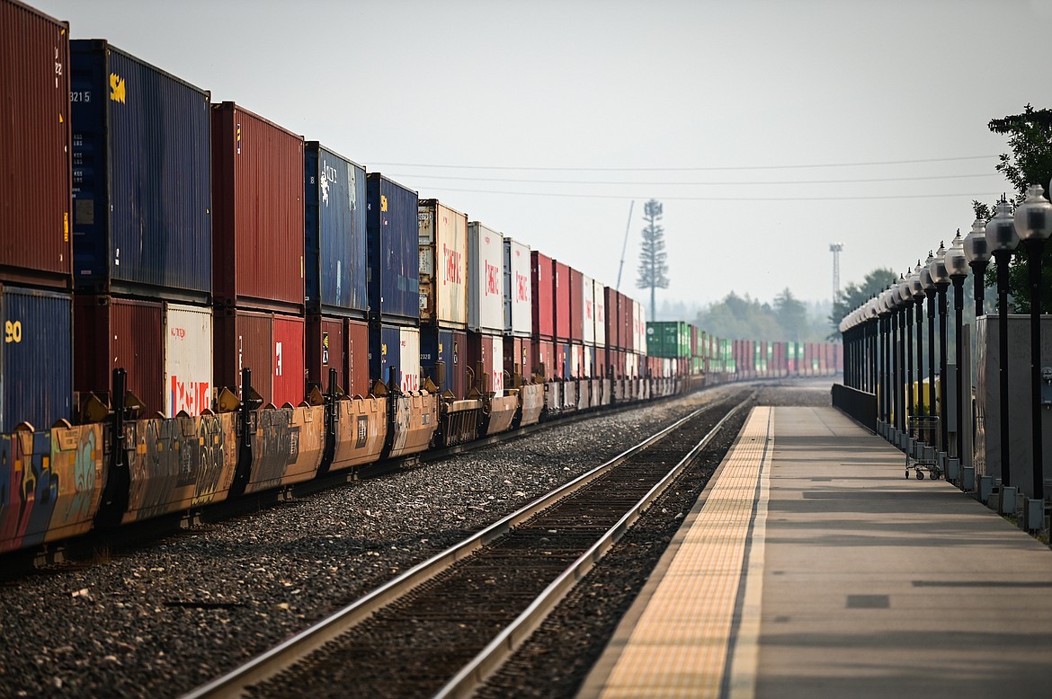 A BNSF freight train at Whitefish Depot on Wednesday, Sept. 14. (Casey Kreider/Daily Inter Lake)