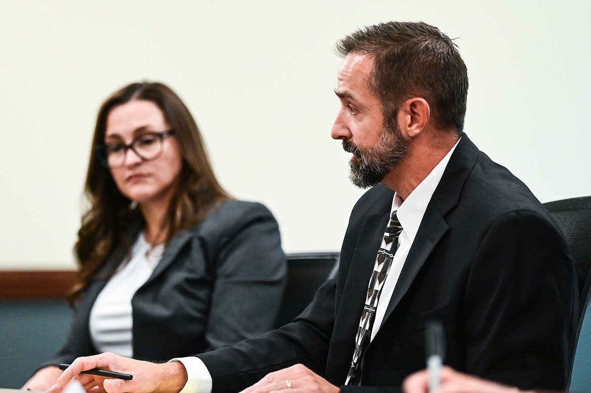 Travis Ahner, Flathead County Attorney, right, and Johnna Preble, Kalispell City Attorney, at a public safety roundtable discussion at the Kalispell Senior Center on Thursday, Sept. 15. (Casey Kreider/Daily Inter Lake)