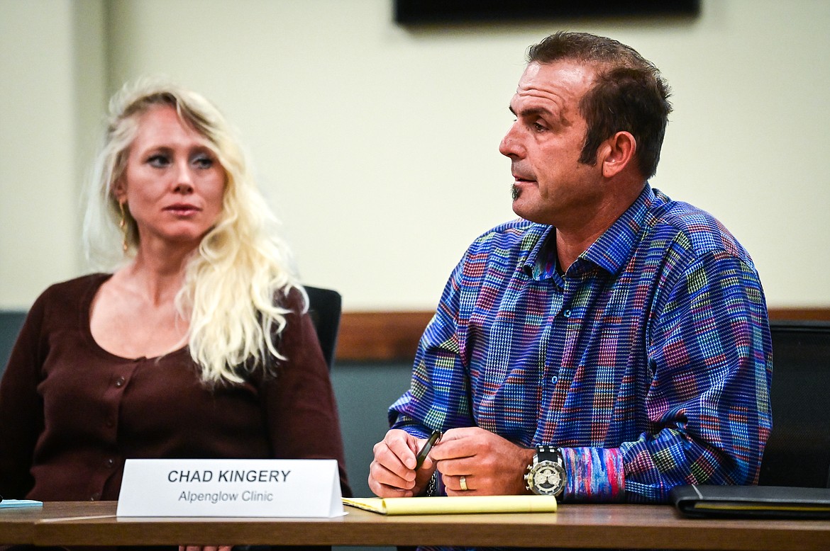 Chad and Kat Kingery, of Alpenglow Clinic, at a public safety roundtable discussion at the Kalispell Senior Center on Thursday, Sept. 15. (Casey Kreider/Daily Inter Lake)