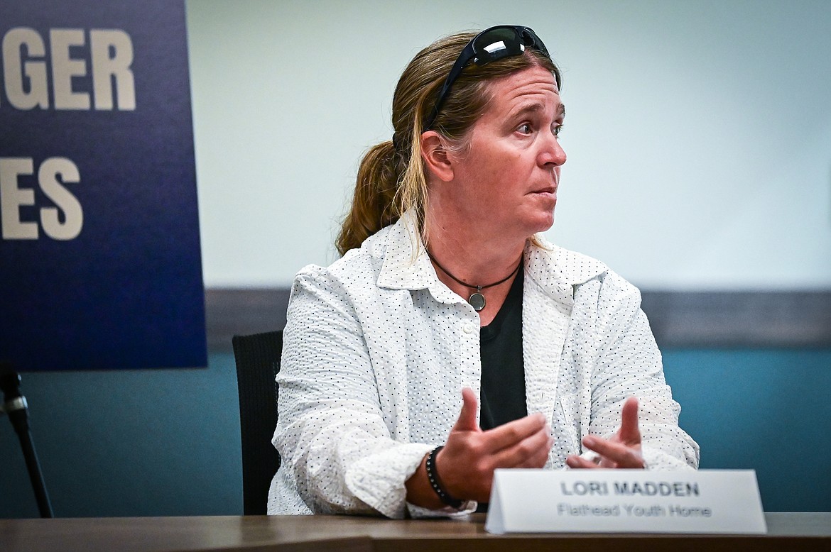 Lori Madden, Flathead Youth Home Program Director, speaks at a public safety roundtable discussion at the Kalispell Senior Center on Thursday, Sept. 15. (Casey Kreider/Daily Inter Lake)