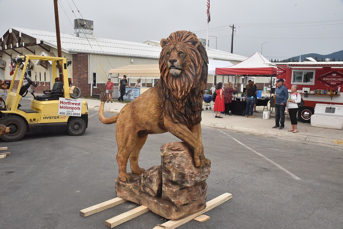 Ryan Villers' African lion was a big hit at the Kootenai Country Montana International Chainsaw Carving Championship. (Scott Shindledecker/The Western News)