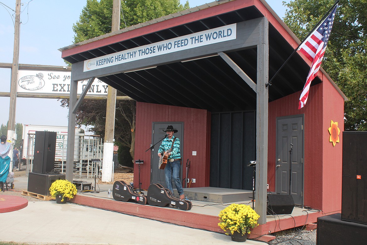 Singer Cale Moon performs on the brand-new stage at the Othello Fairgrounds, built with volunteer labor and help from the community, according to fair board members.