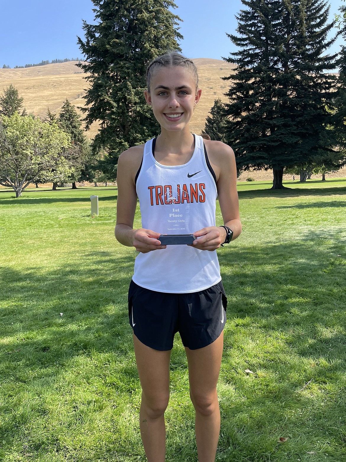 Courtesy POST FALLS ATHLETICS
Post Falls High senior Annastasia Peters won the girls race at the 31st annual Mountain West Classic at the University of Montana Golf Course on Saturday, finishing in 17 minutes, 47.76 seconds.