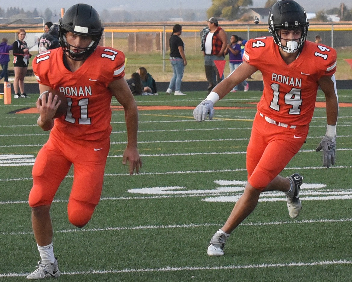 Ronan Chief Caleb Cheff gains a few extra yards on a quarterback keeper. (Marla Hall/Lake County Leader)