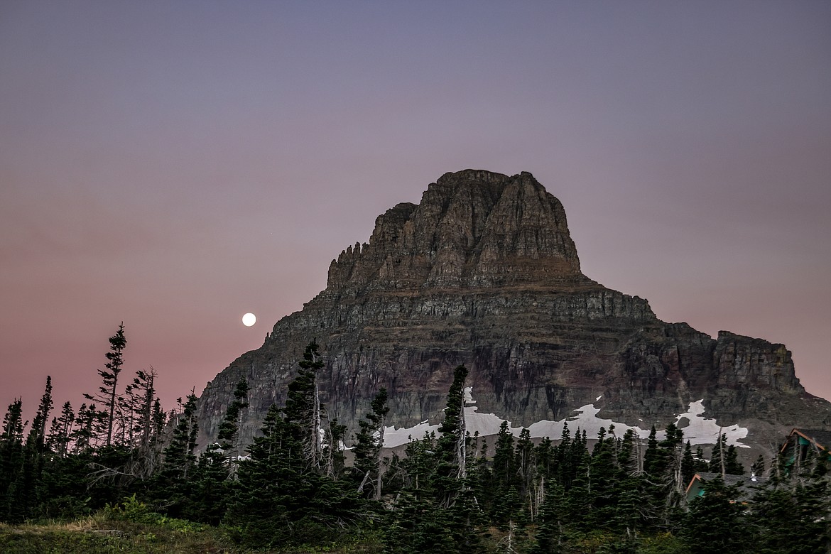 The moon sets behind Mount Clements in the morning light. (JP Edge photo)