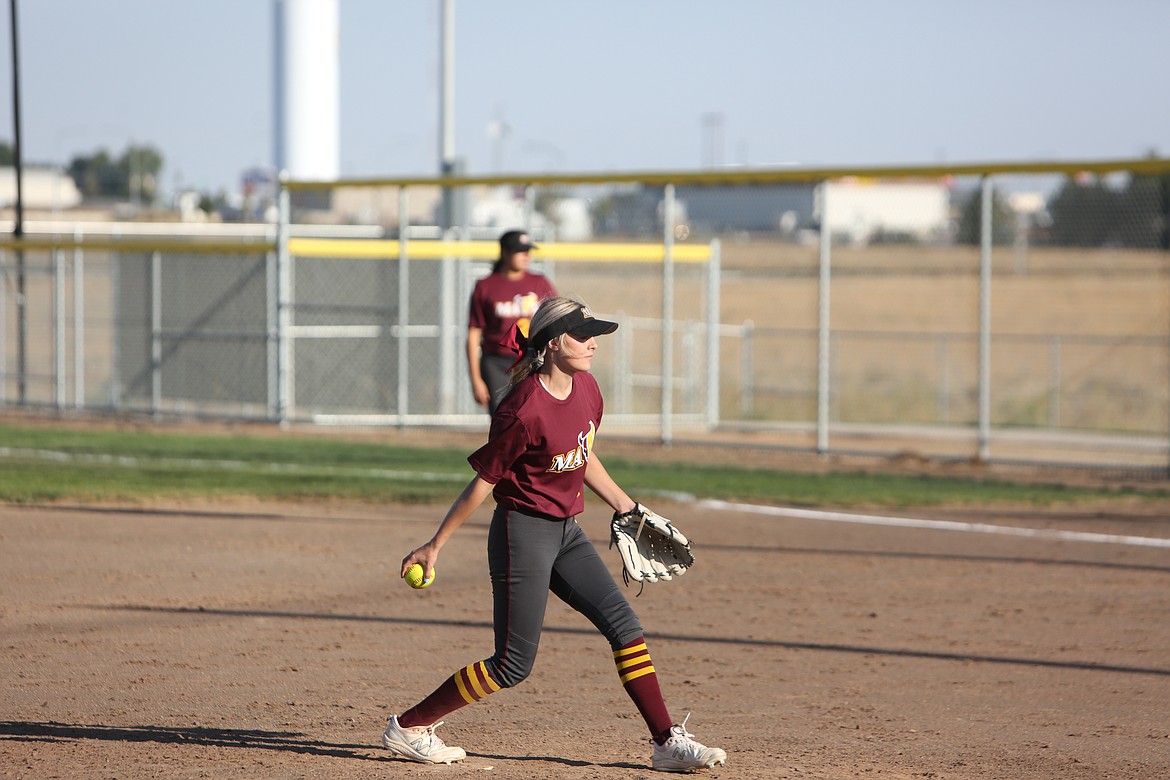 Moses Lake junior Kendall Reffett pitches during the Maverick’s 10-0 win over Hermiston on Tuesday