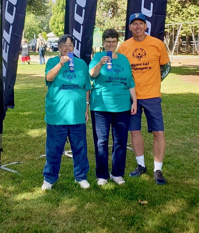 Laurie Vaughn and Julie Weible took first at the Idaho State Regional Bocce Ball Tournament last weekend. (left to right Vaughn, Weible and Coach John Beck)