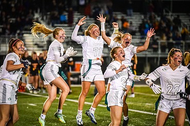 Glacier celebrates after the first flag football crosstown victory against Flathead at Legends Stadium on Thursday, Sept. 22. The Wolfpack won 18-12. (Casey Kreider/Daily Inter Lake)