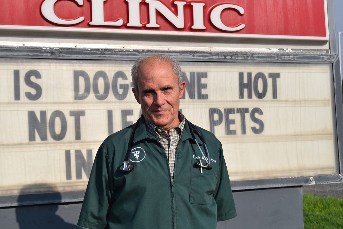 Veterinarian and Pioneer Veterinary Clinic owner and doctor Dick Maier out in front of the office he built in 1999 on Sharon Avenue.