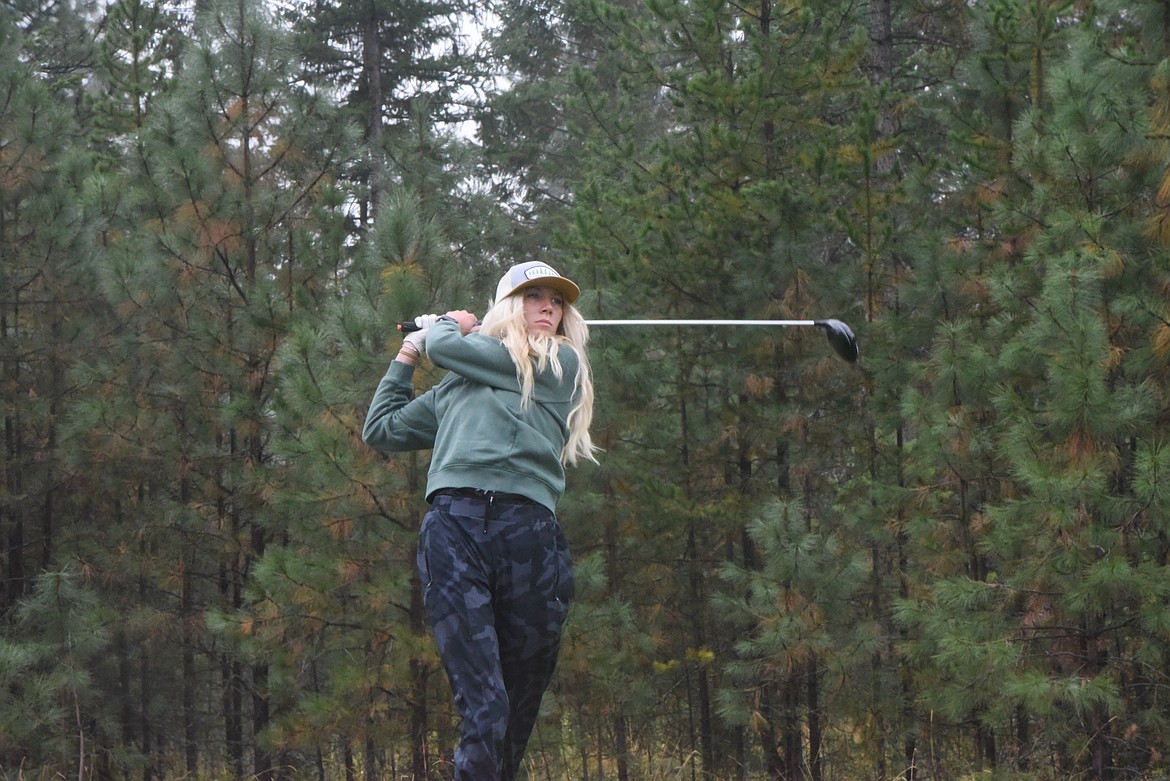 Libby Lady Loggers golfer Mackenzie Foss qualified for the state tournament at the Western A Divisional Golf Tournament Friday at Cabinet View Golf Course. (Scott Shindledecker/The Western News)