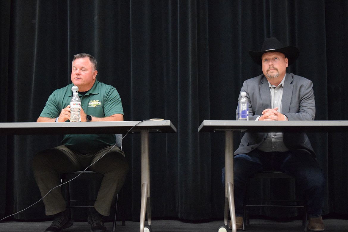 Grant County Sheriff Candidates Joey Kriete and Joe Harris answer questions during their race's segment of the Thursday evening forum. Both have extensive careers in law enforcement.