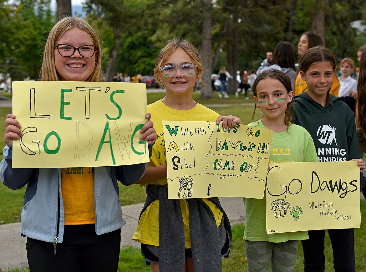 Whitefish Middle Schoolers cheer on the Bulldogs in the 2022 Whitefish Homecoming Parade on Friday. (Whitney England/Whitefish Pilot)