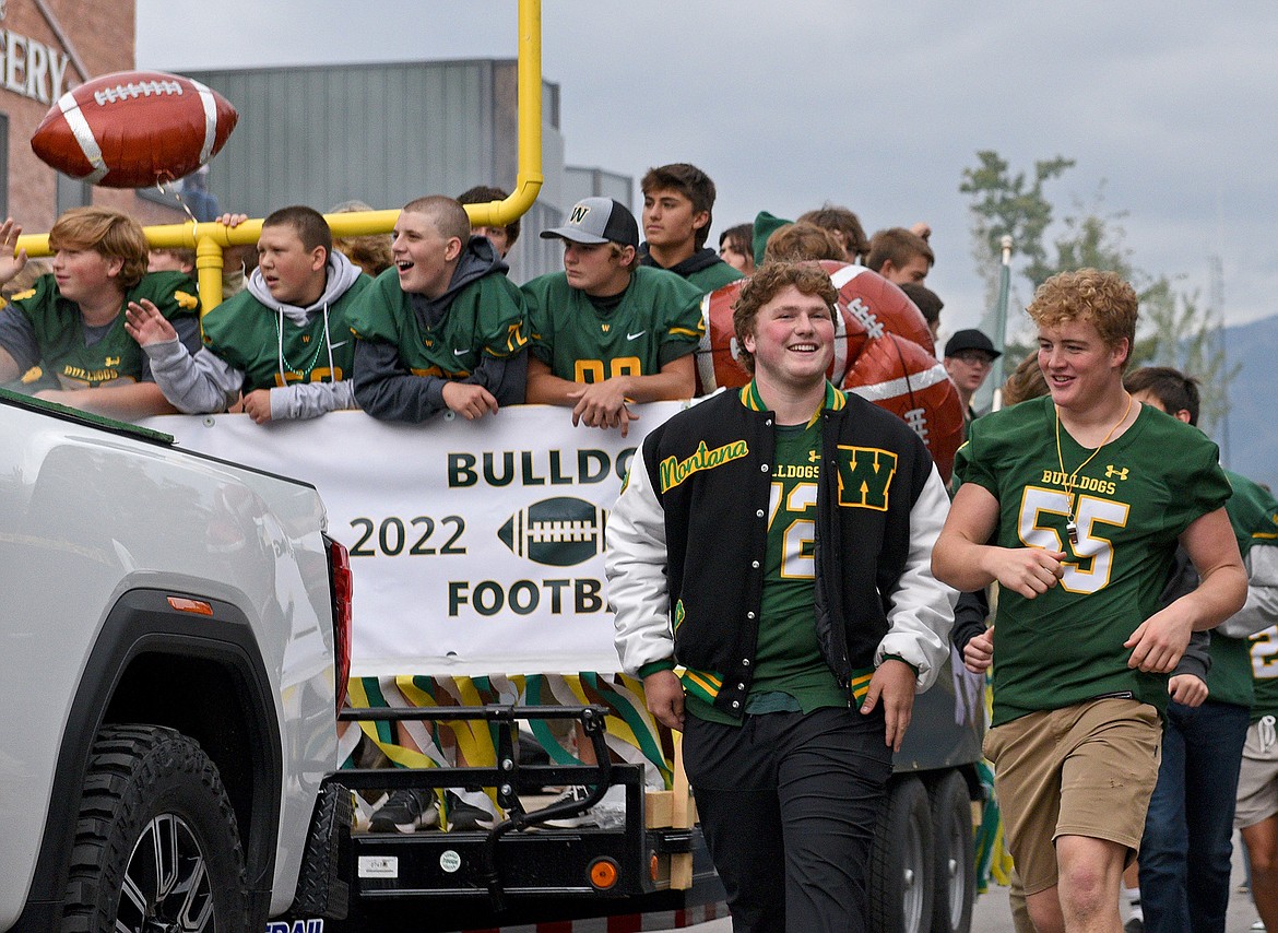 The Bulldog Football team in the 2022 Whitefish Homecoming Parade. (Whitney England/Whitefish Pilot)