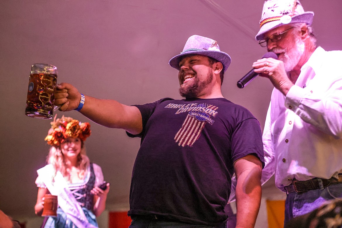 Sam Dennison is the last one standing during the Stein Holding competition on Thursday. (JP Edge/Hungry Horse News)