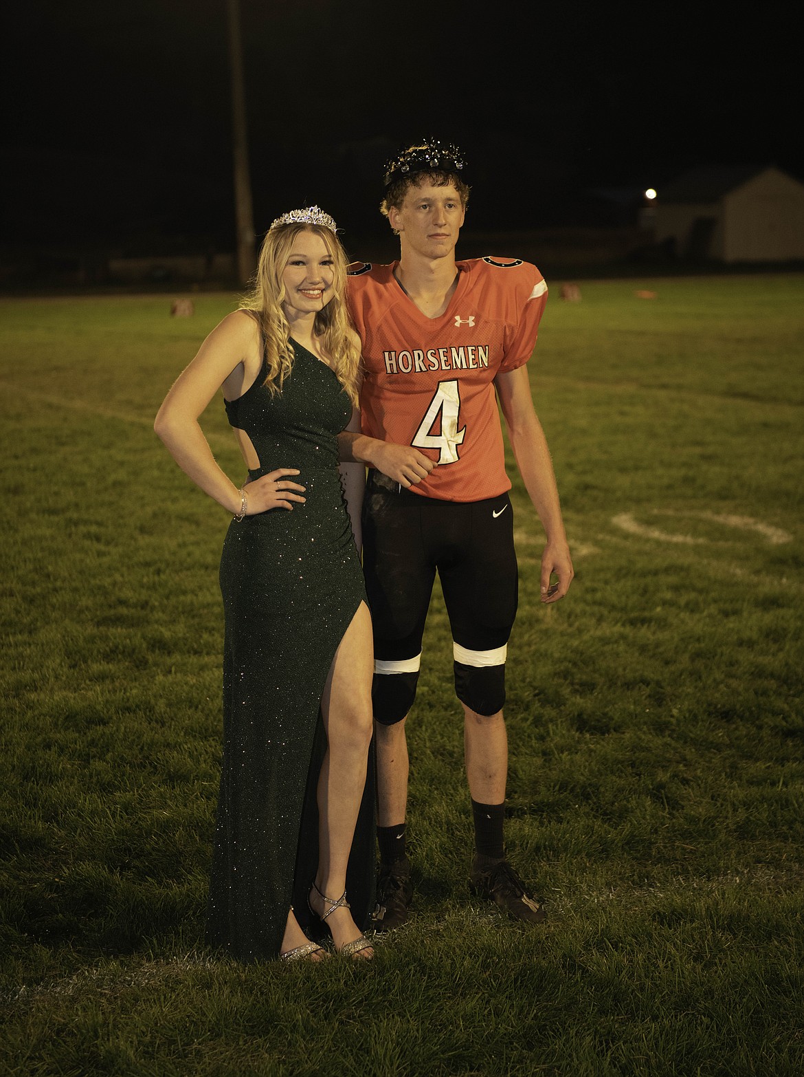 Plains High School Homecoming King Mason Elliot and Queen Piper Bergstrom are crowned at halftime of the football game Friday. (Tracy Scott/Valley Press)