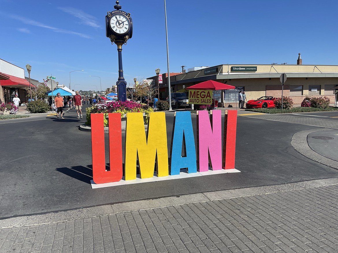 A custom sign marking the Umani Festival. Events like the festival help recognize the contributions of Hispanic residents in Moses Lake and Grant County in general. Hispanic Heritage Month runs from Sept. 15 to Oct. 15 this year.