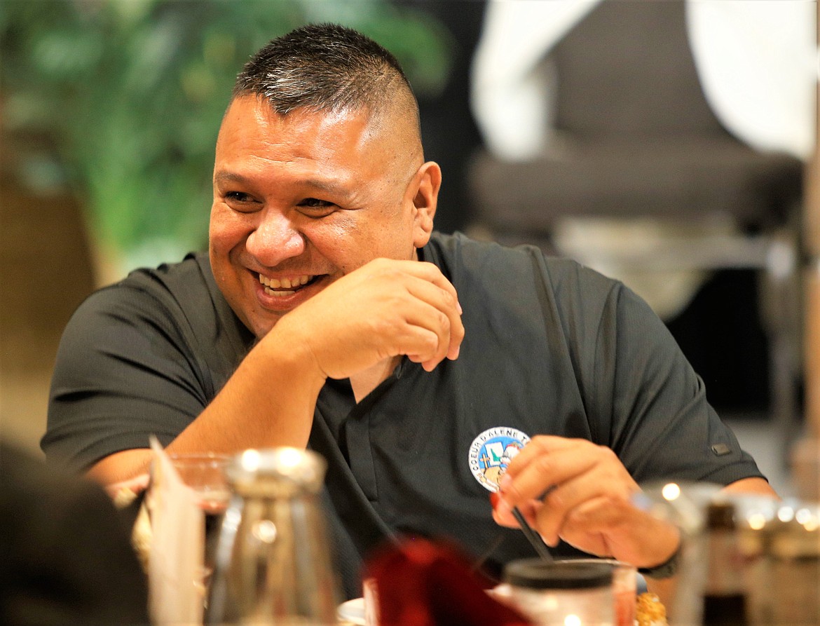 Chief Allan of the Coeur d'Alene Tribe laughs during the Kootenai County Task Force on Human Relations' annual banquet at the Best Western Plus Coeur d'Alene Inn.