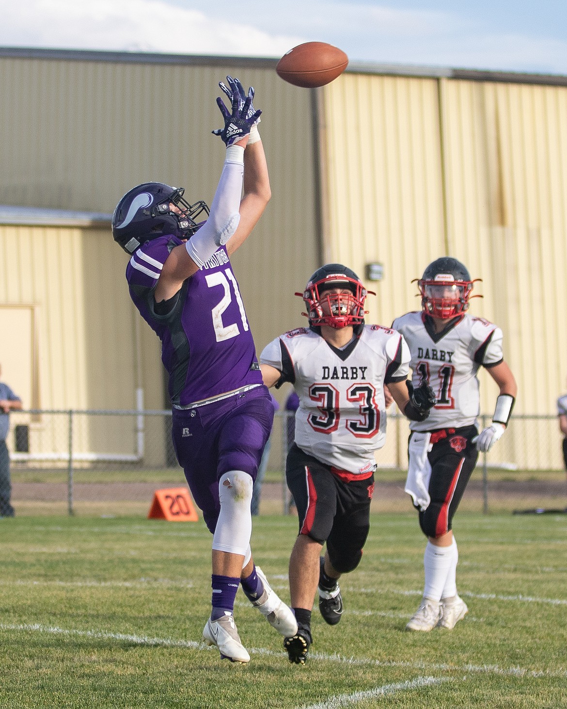 Charlo Viking Stetson Reum snags a Hayden Hollow pass for a touchdown. (Rob Zolman/Lake County Leader)