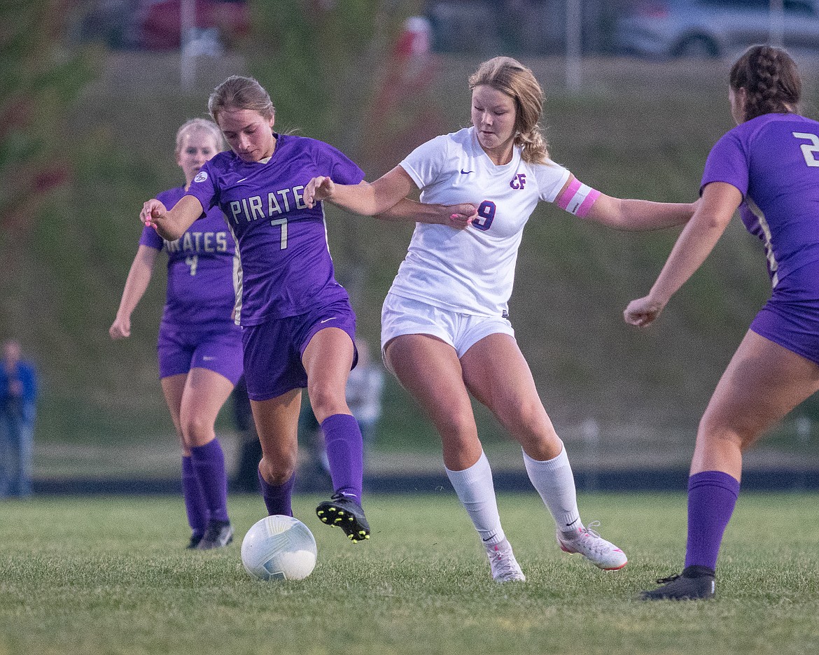 Polson Lady Pirate Myranda Heiser battles for the ball. (Rob Zolman/Lake County Leader)