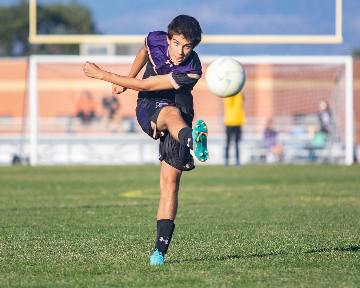 Polson Pirate Pietro Durando takes a shot on goal. (Rob Zolman/Lake County Leader)