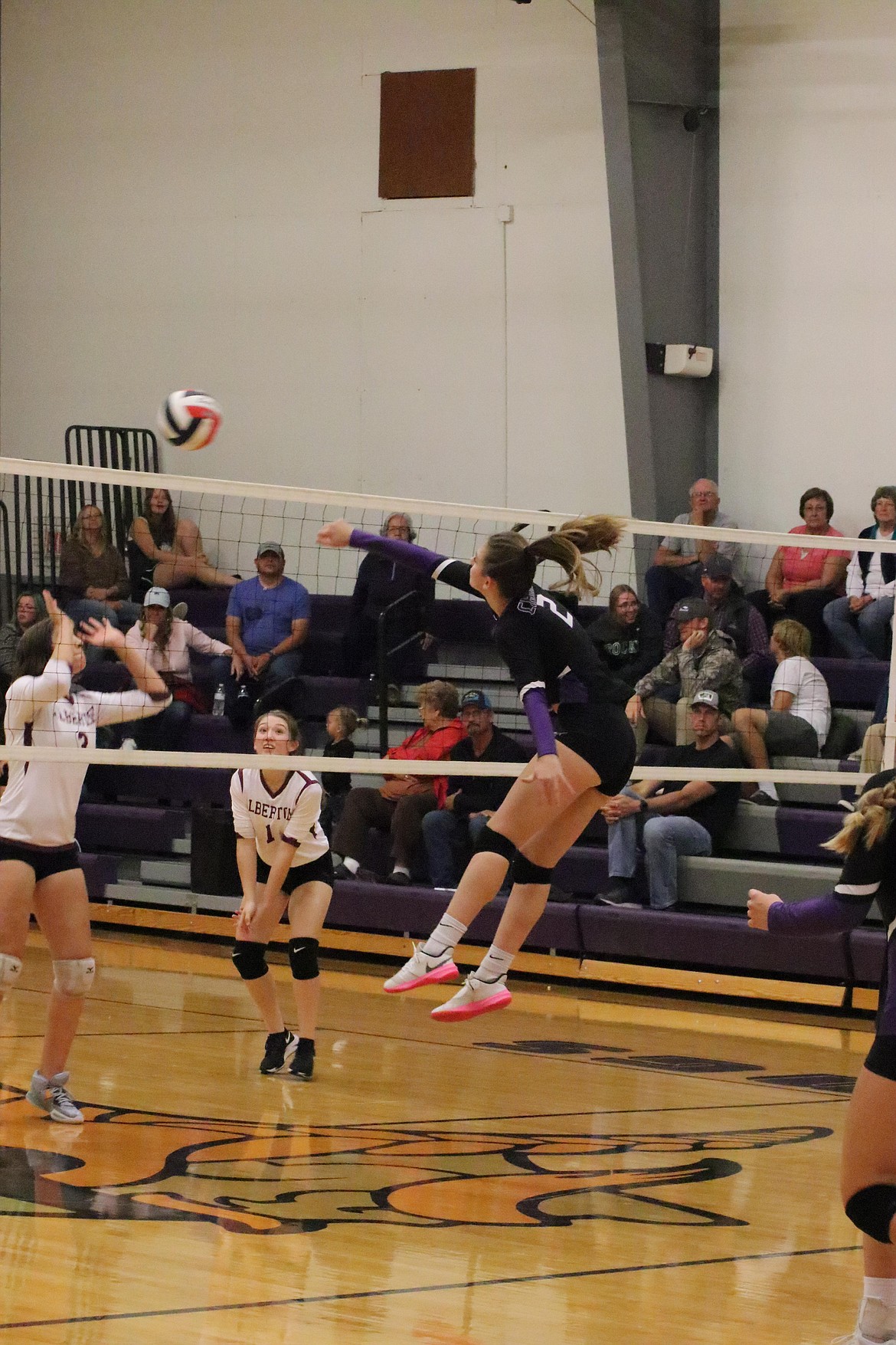 Charlo Lady Viking Aida Cote fires a shot over the net. (Michelle Sharbono Photo)