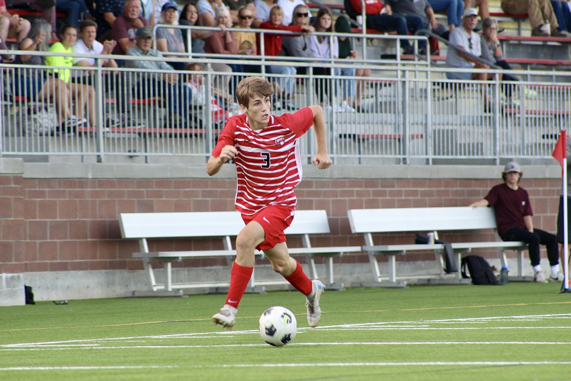 Bulldog Sophomore forward Luke Leavitt charges up the field into the offensive zone.