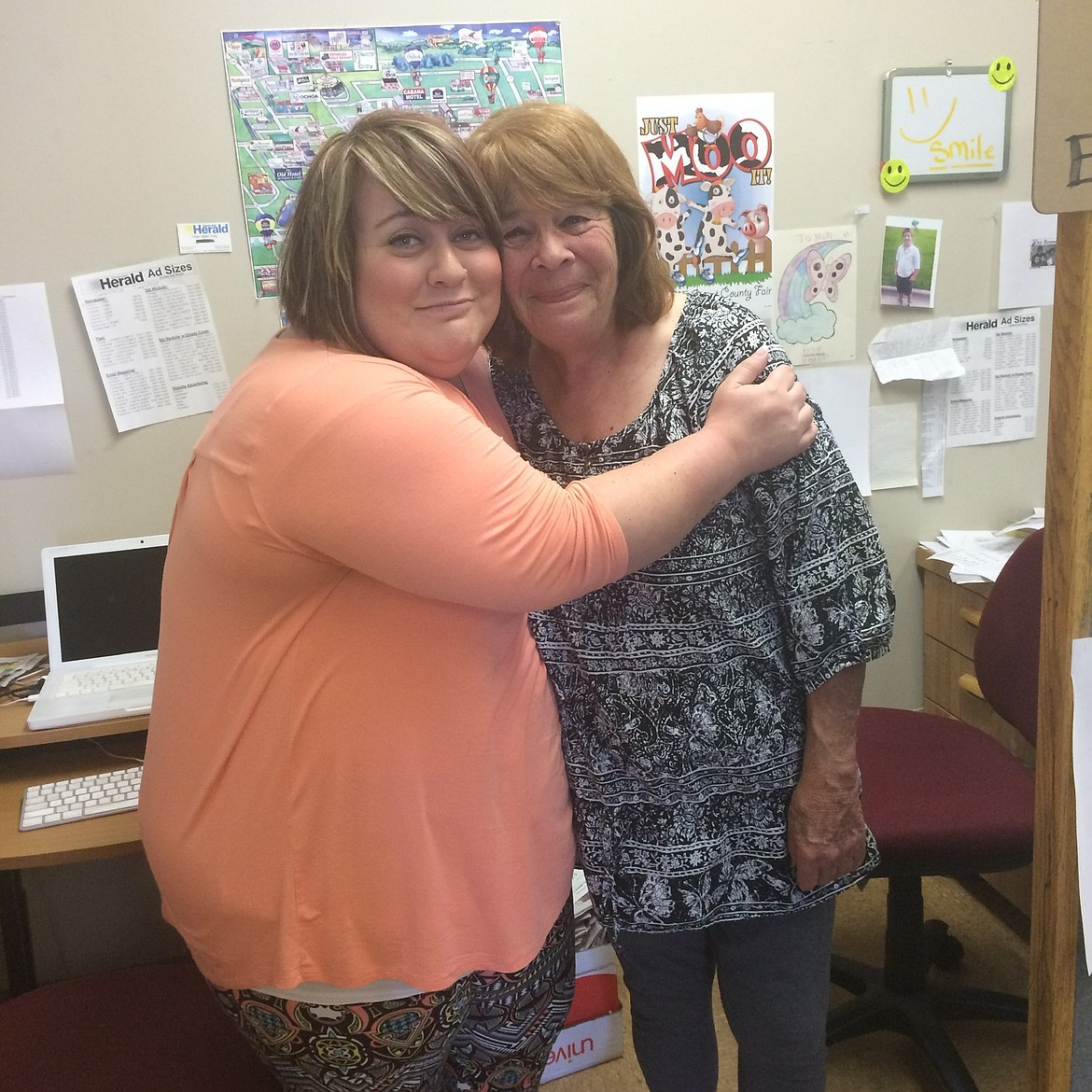 Patti Trujillo, right, with Emily Duvall at the Columbia Basin Herald office in July 2015.