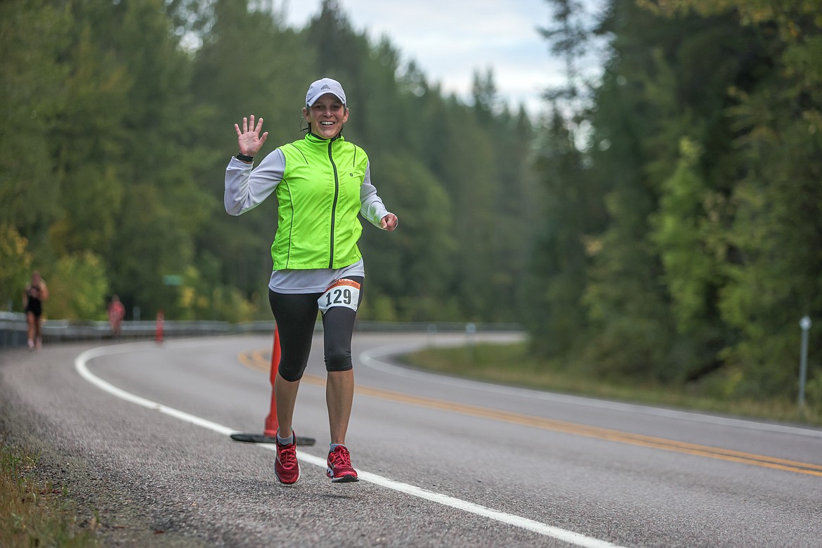 Staci Bloomberg of Columbia Falls competes in the Cedar Creek Half Marathon. (JP Edge photo)