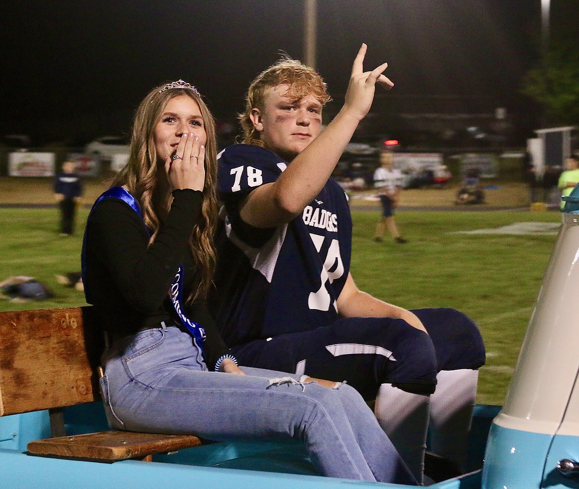 Homecoming Junior Prince and Princess, (left) Aspen Hill blows a kiss and Kolton Rude.