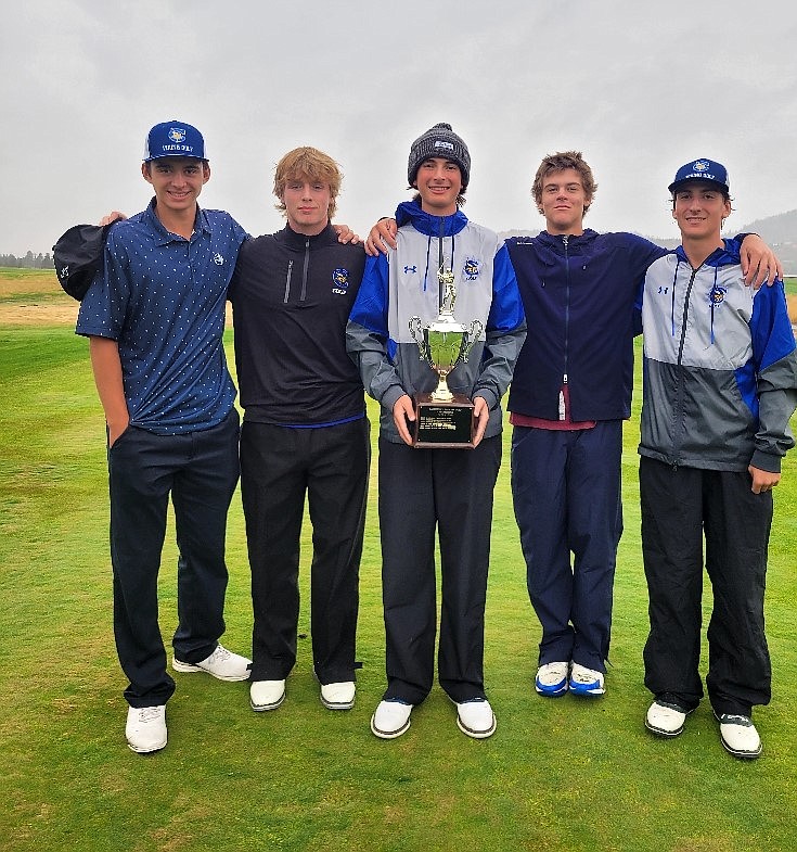 Courtesy photo
The Coeur d'Alene High boys golf team claimed the 5A Region 1 championship on Thursday at The Links Golf Club in Post Falls. From left are Landon Stringham, Trey Nipp, Luke West, Grant Potter and Jamison Dale.