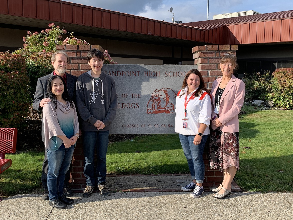 National Merit semi-finalist Sandpoint High School senior Kynan Murphy poses for a photo with his parents, SHS principal Jacqueline Crossingham and 

Pictured left to right Amy Murphy, Michael Murphy, Kynan Murphy, Jacqueline Crossingham Becky Meyer