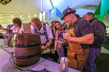 The ceremonial tapping of the keg at the Great Northwest Oktoberfest in downtown Whitefish on Thursday, Sept. 22. (JP Edge/Hungry Horse News)