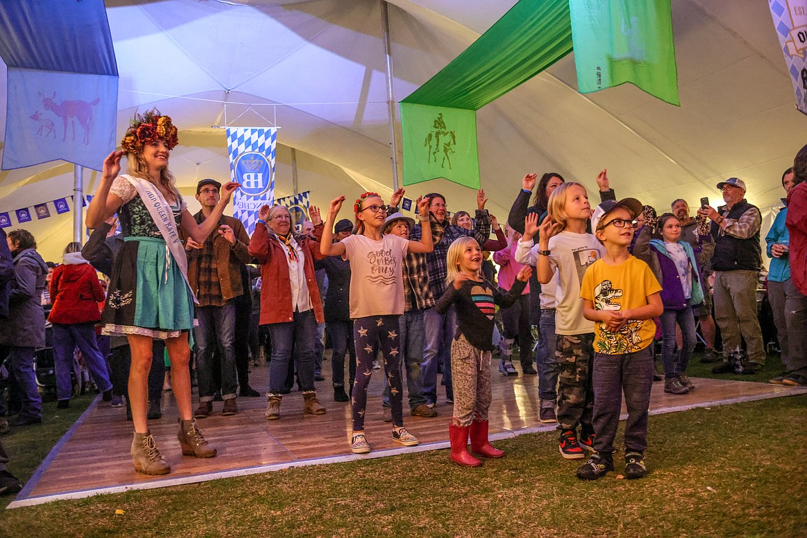 Children dance to traditional German music at Oktoberfest Local's Night on Thursday in Whitefish. (JP Edge/Hungry Horse News)