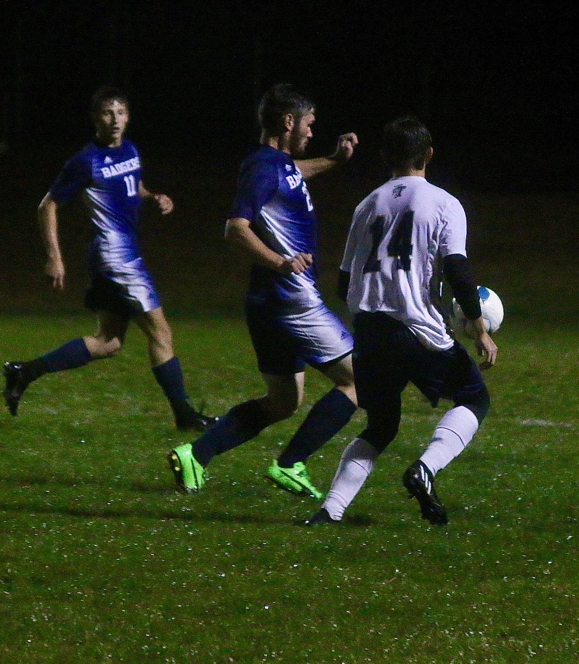 #27 Braeden Blackmore clears the ball from a Timberlake forward on Sept. 29.
