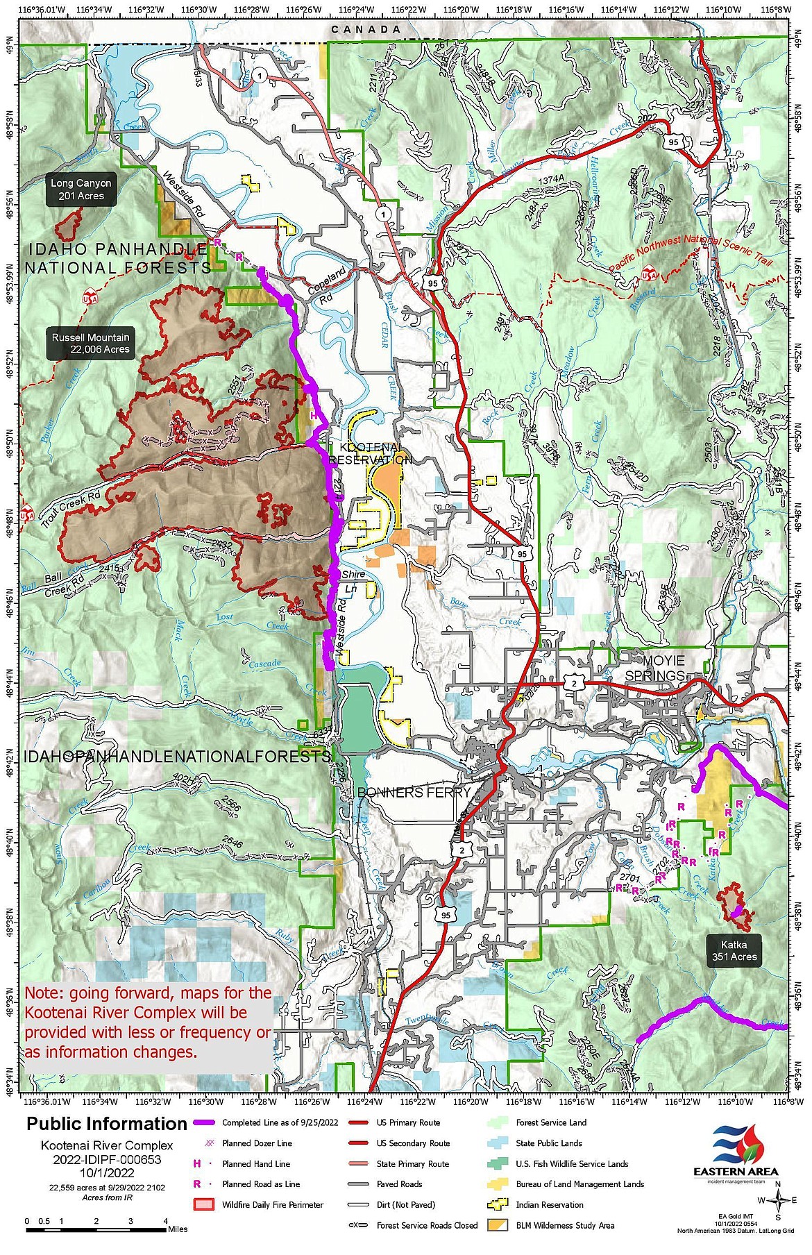 A map of the Kootenai River Complex fires.